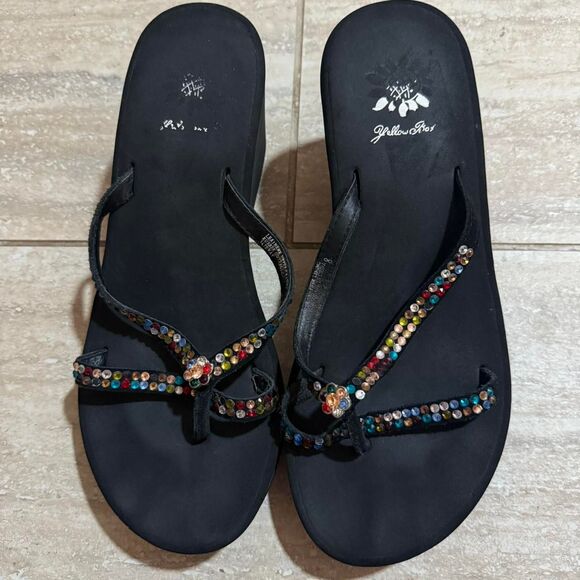 Vintage Y2K 90s Black chunky Platform Sandal Flip flops rainbow Bling Sz 8 bratz - Picture 2 of 7